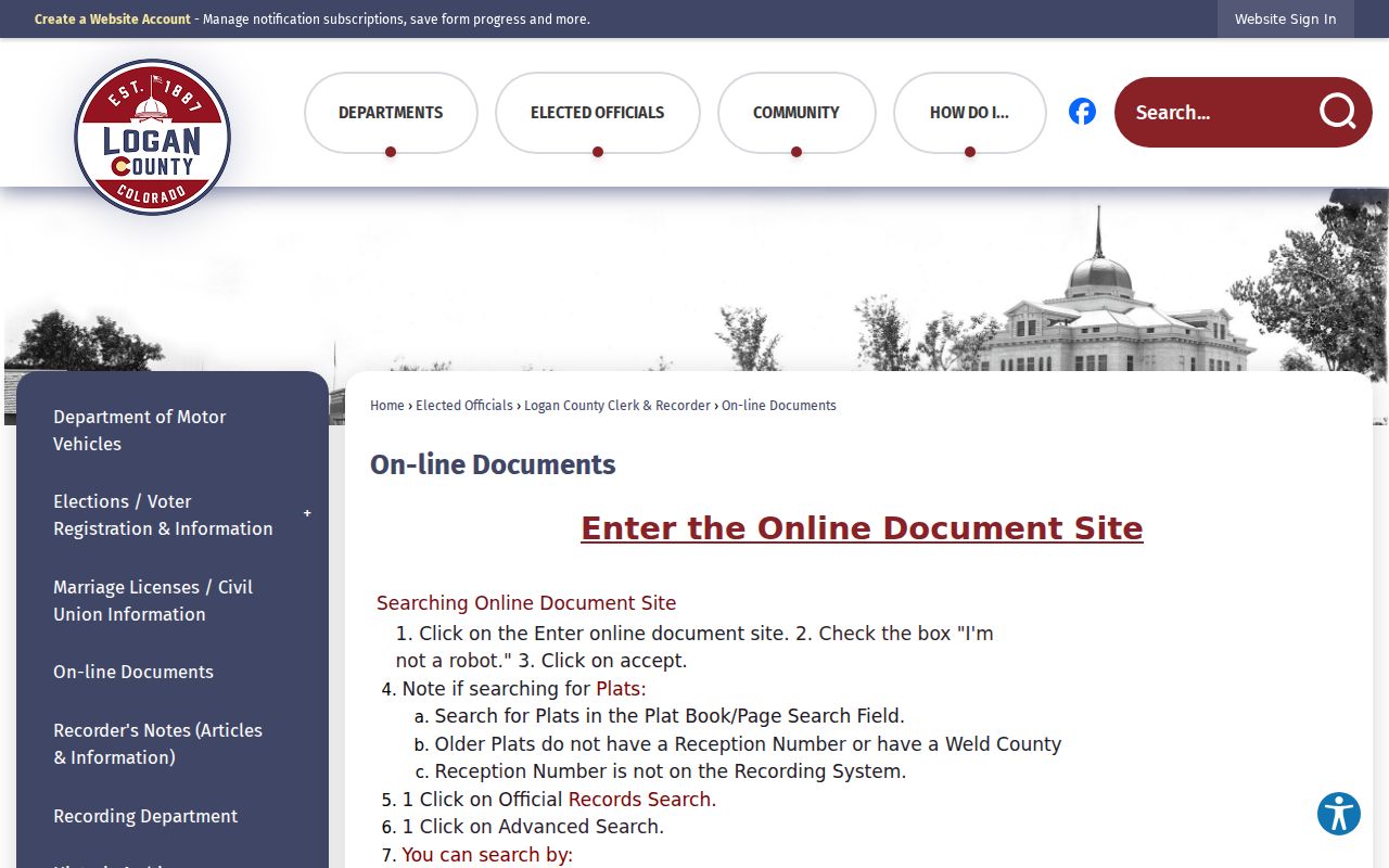 Logan County docket search distinction from county recorded documents
