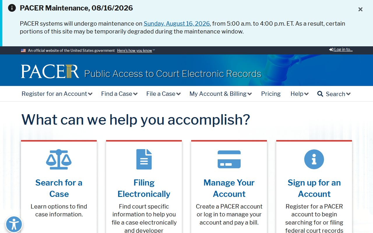 Logan County federal docket search through PACER