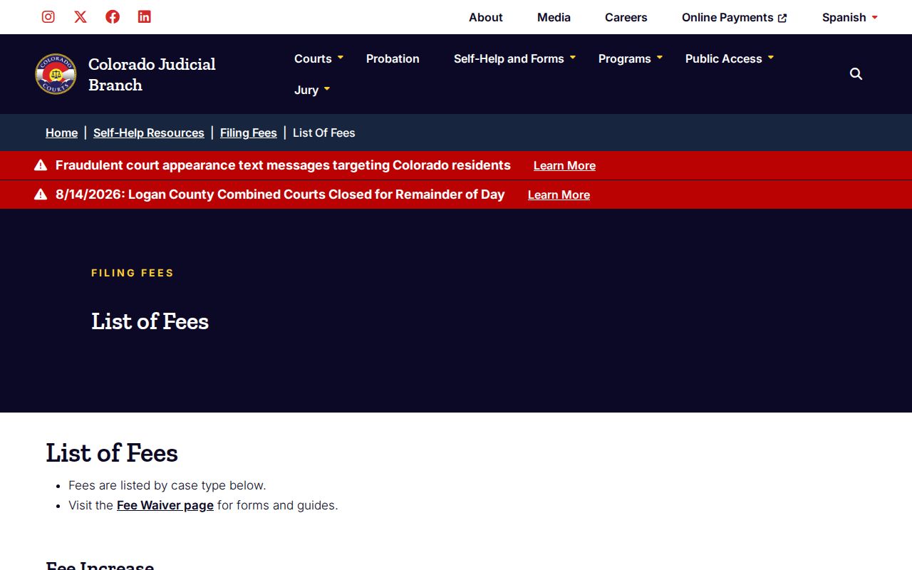 Logan County court records judicial copy fee list
