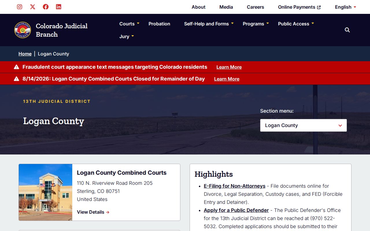 Logan County court docket page for official court services